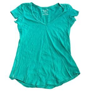 2000s American Eagle Teal Fitted Favorite Tee Women’s Size XS V Neck Preppy
